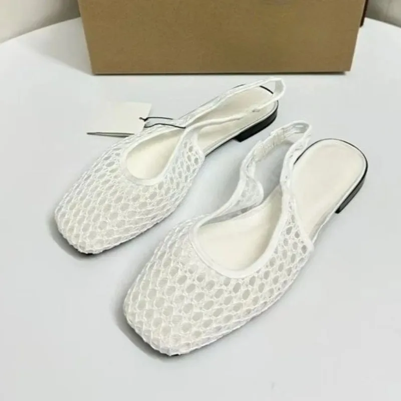 Summer Breathable Weave Mesh Flat Women Sandals Casual Square Toe Slingback Beach Hollow Out Footwear For Lady Shoes