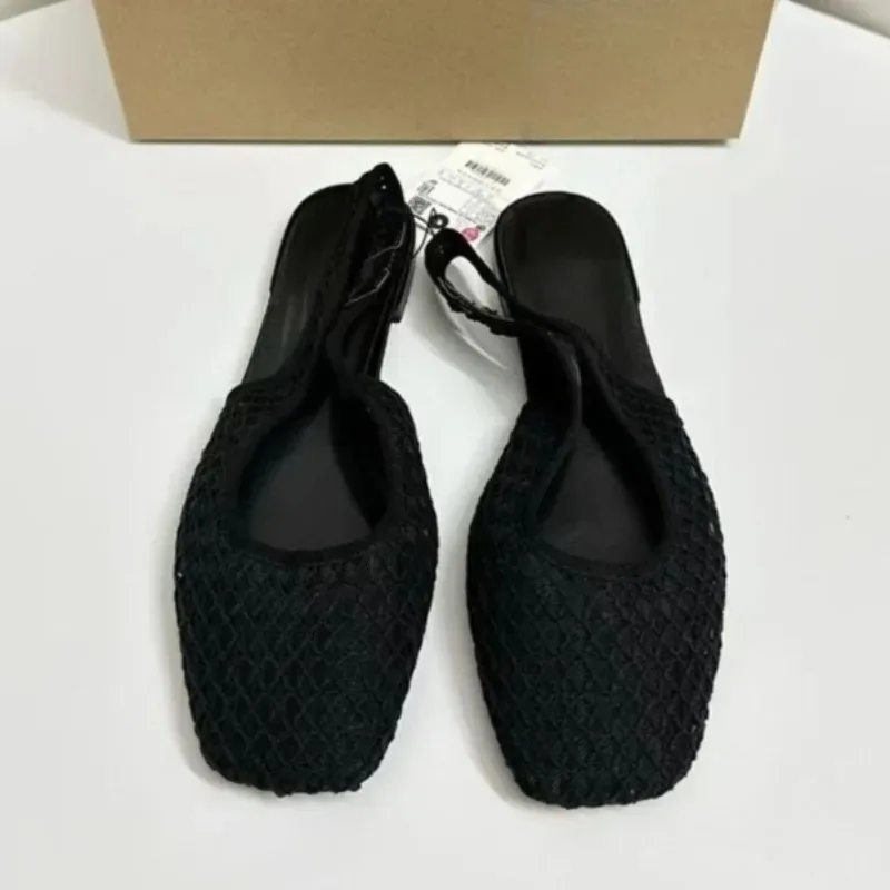 Summer Breathable Weave Mesh Flat Women Sandals Casual Square Toe Slingback Beach Hollow Out Footwear For Lady Shoes