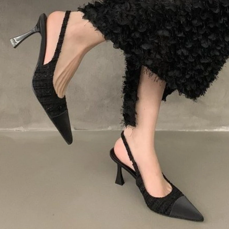 New Fashionable Comfortable Elegant Sexy Small Toe Stiletto High Heels French High Heels Baotou Back Hollow Sandals Women