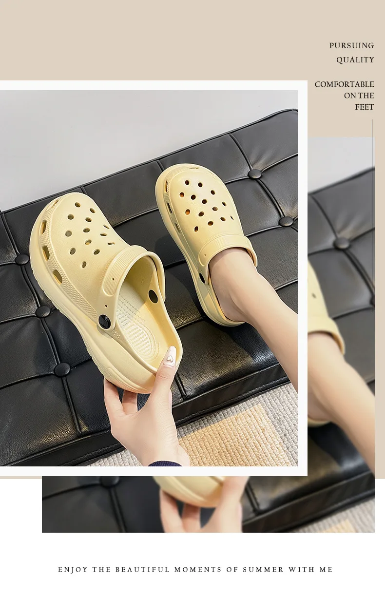 Women's Slippers Summer New in Fashionable Breathable Thick Bottom Heightening Anti-slip Couples Beach Shoes Comfortable EVA
