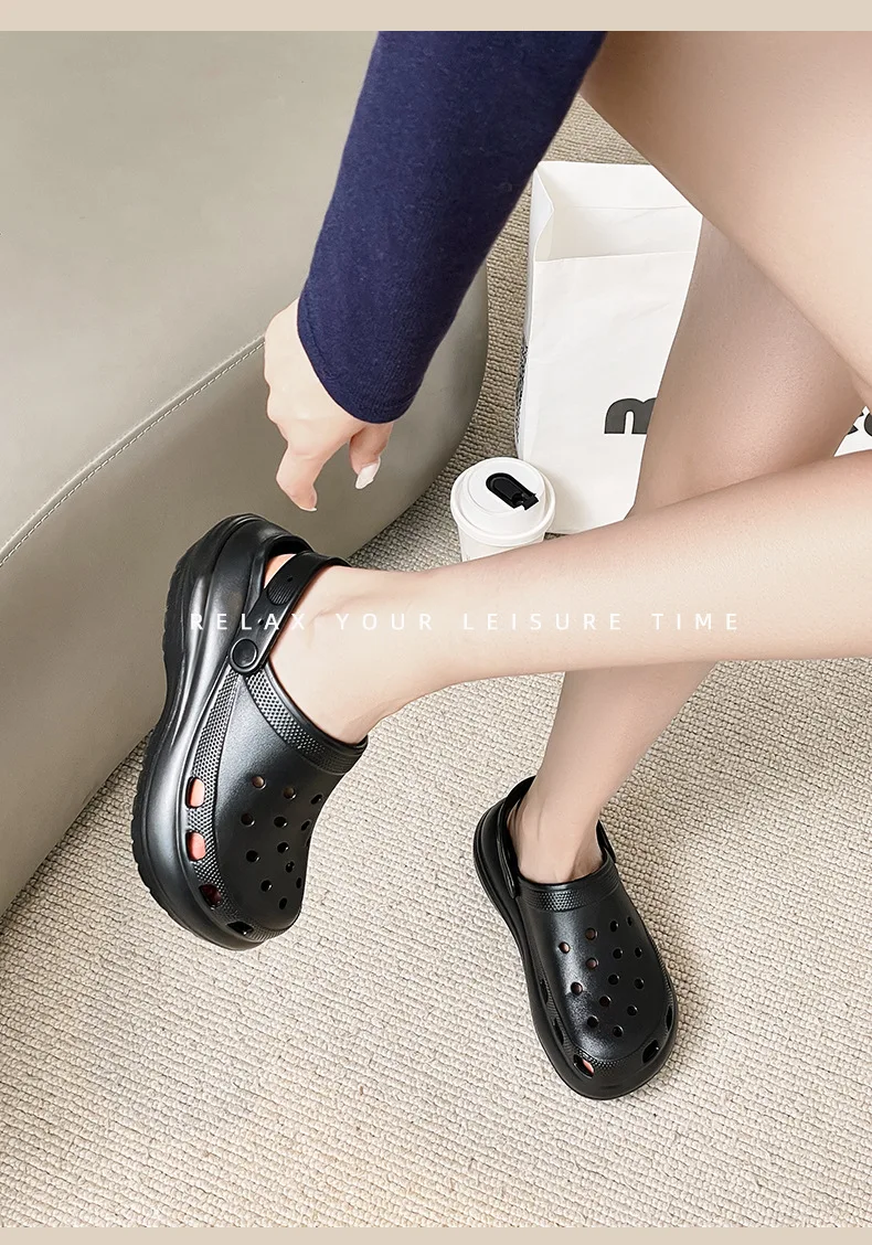 Women's Slippers Summer New in Fashionable Breathable Thick Bottom Heightening Anti-slip Couples Beach Shoes Comfortable EVA