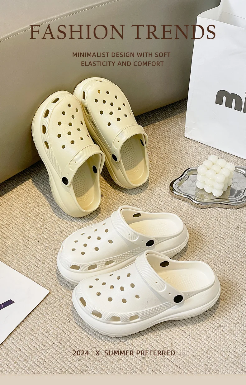 Women's Slippers Summer New in Fashionable Breathable Thick Bottom Heightening Anti-slip Couples Beach Shoes Comfortable EVA