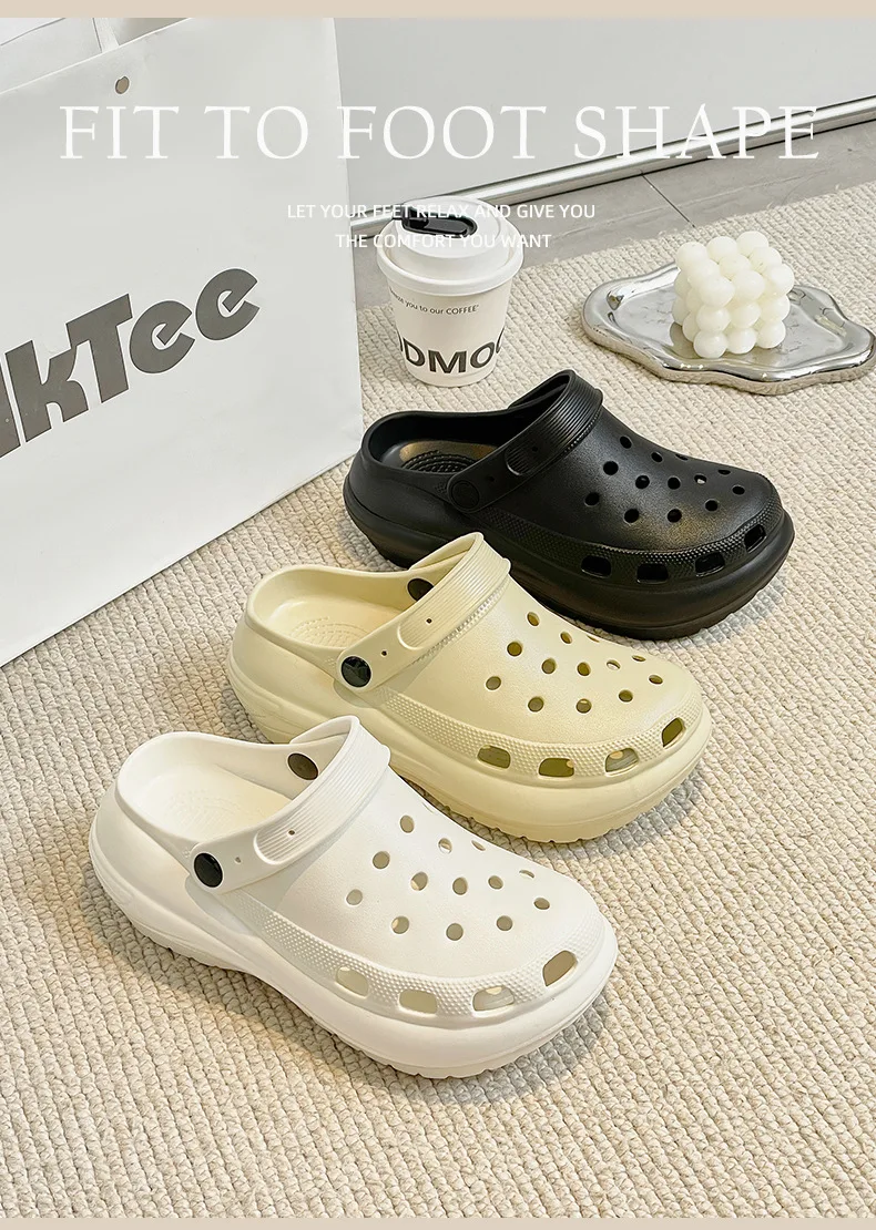 Women's Slippers Summer New in Fashionable Breathable Thick Bottom Heightening Anti-slip Couples Beach Shoes Comfortable EVA