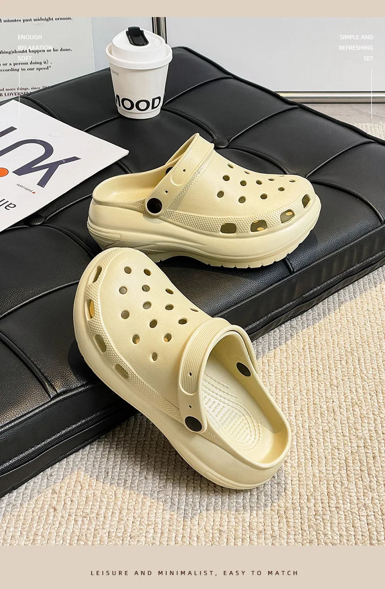 Women's Slippers Summer New in Fashionable Breathable Thick Bottom Heightening Anti-slip Couples Beach Shoes Comfortable EVA