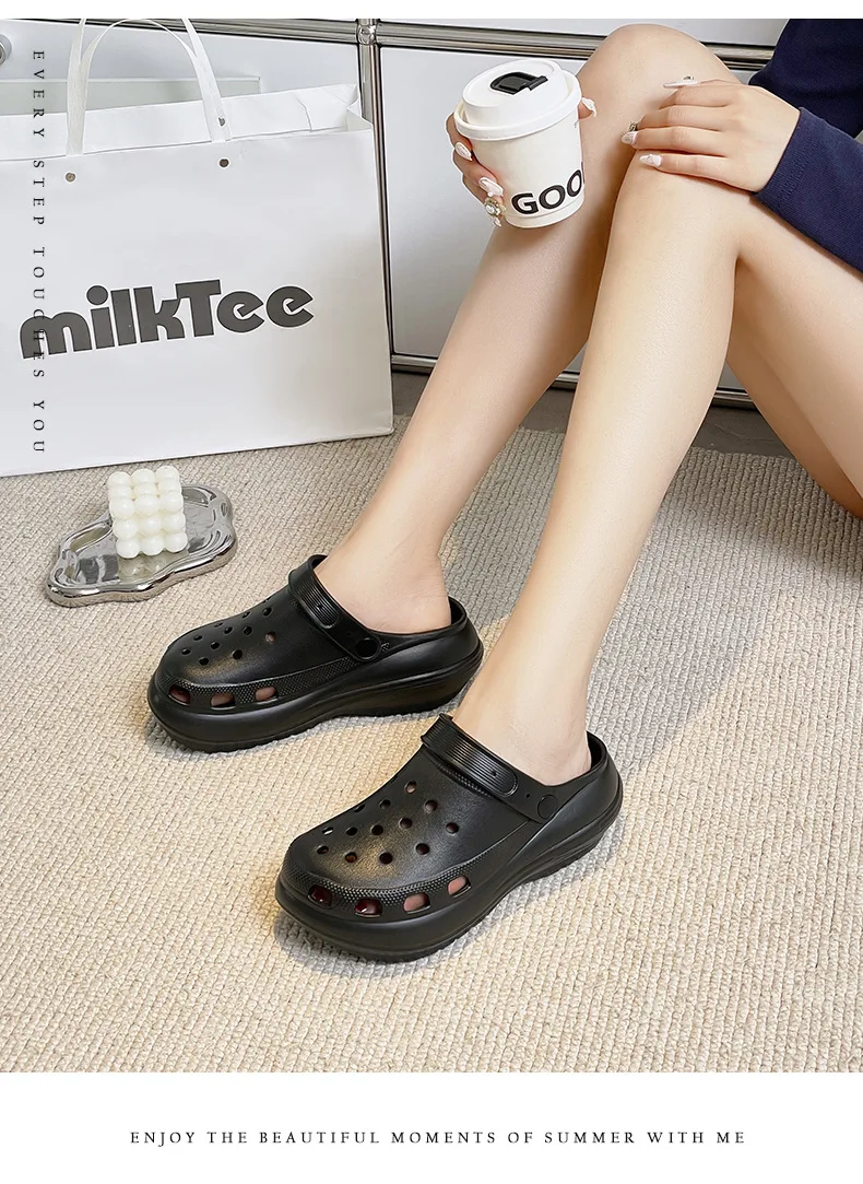 Women's Slippers Summer New in Fashionable Breathable Thick Bottom Heightening Anti-slip Couples Beach Shoes Comfortable EVA