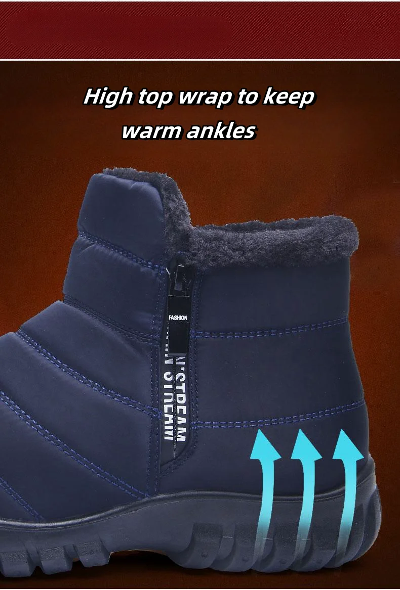 Men's Autumn Winter Side Zipper Snow Ankle Boots Waterproof Plush Lined Warm Casual Cotton Shoes, Free Shipping