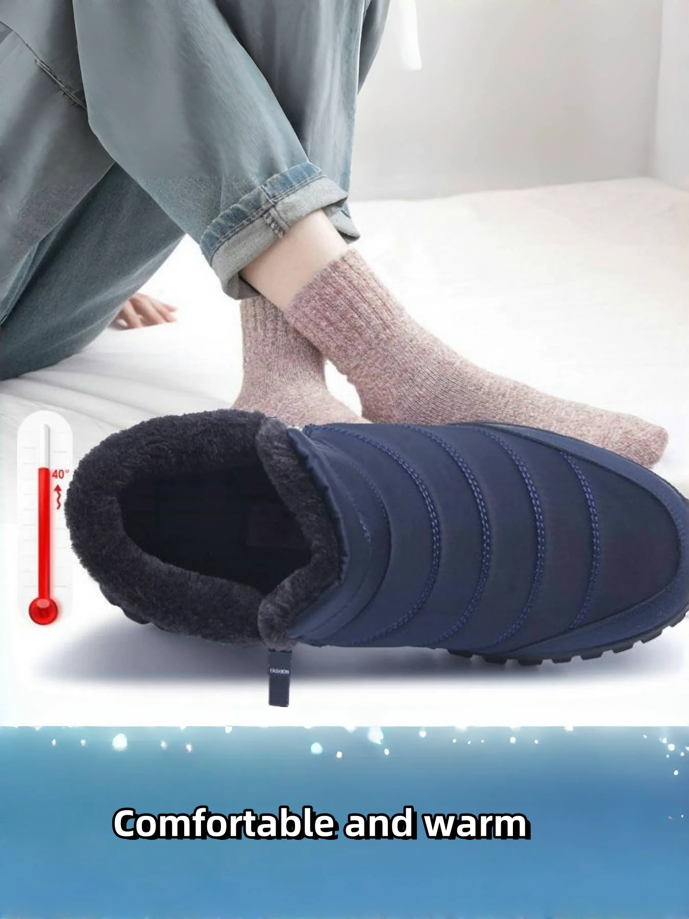 Men's Autumn Winter Side Zipper Snow Ankle Boots Waterproof Plush Lined Warm Casual Cotton Shoes, Free Shipping