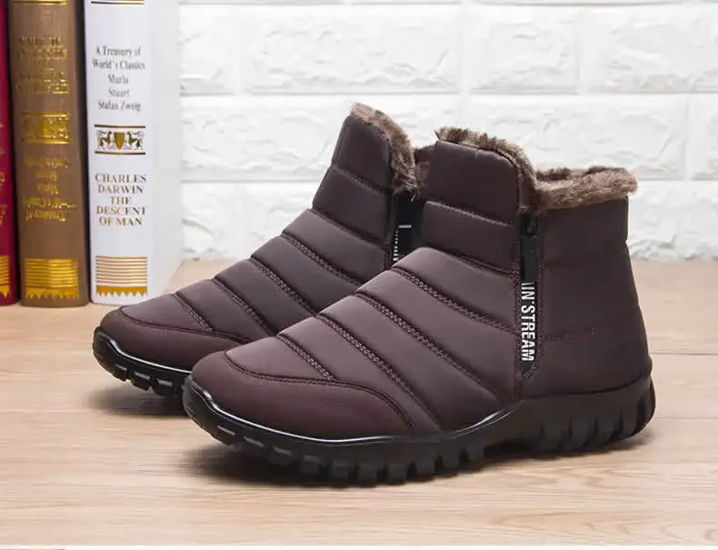 Men's Autumn Winter Side Zipper Snow Ankle Boots Waterproof Plush Lined Warm Casual Cotton Shoes, Free Shipping