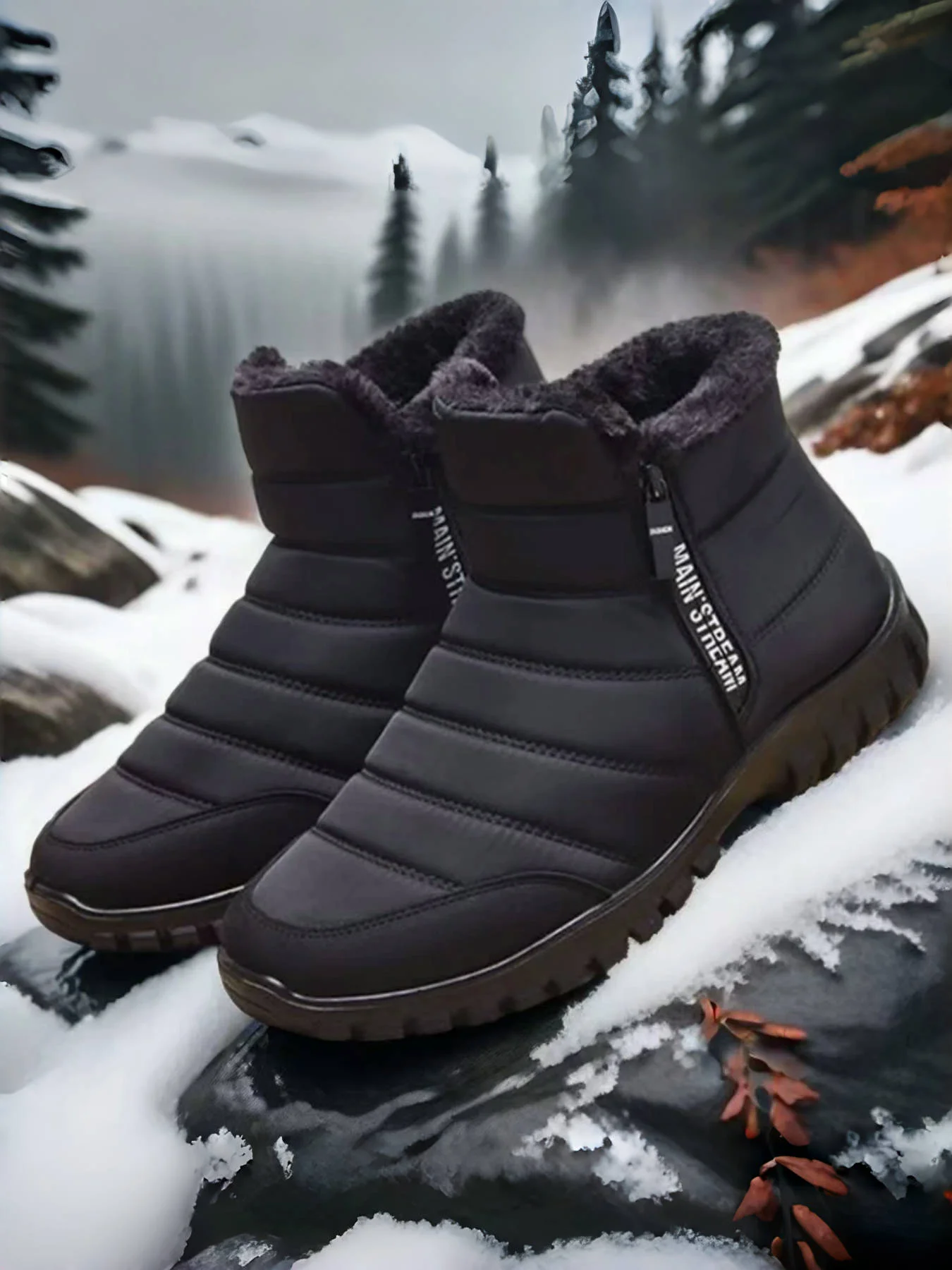 Men's Autumn Winter Side Zipper Snow Ankle Boots Waterproof Plush Lined Warm Casual Cotton Shoes, Free Shipping