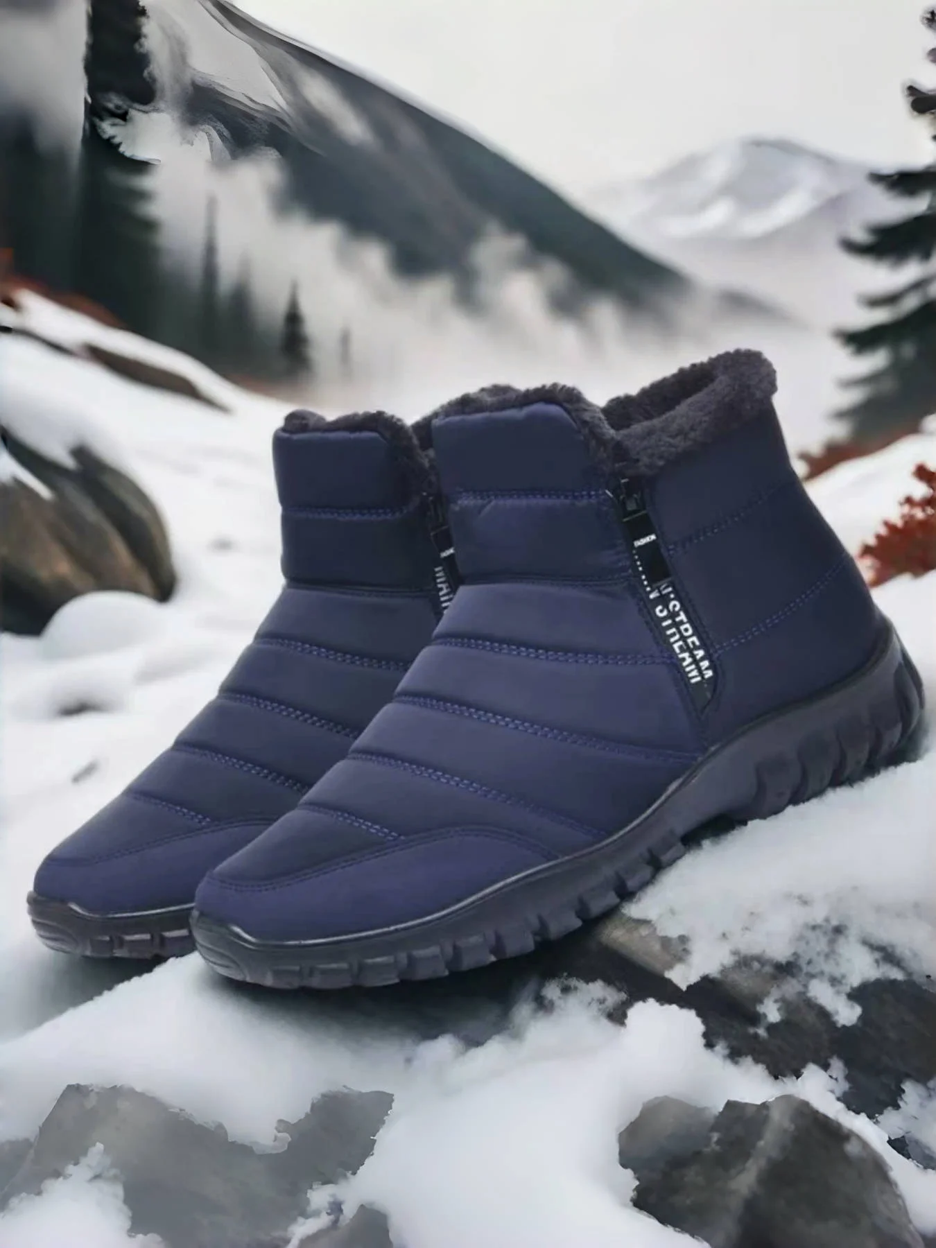 Men's Autumn Winter Side Zipper Snow Ankle Boots Waterproof Plush Lined Warm Casual Cotton Shoes, Free Shipping