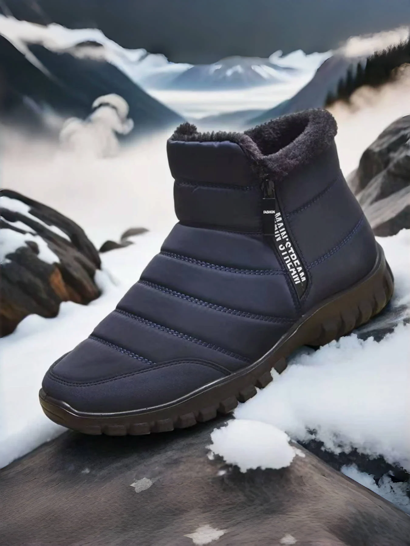 Men's Autumn Winter Side Zipper Snow Ankle Boots Waterproof Plush Lined Warm Casual Cotton Shoes, Free Shipping