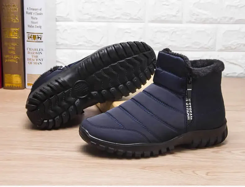 Men's Autumn Winter Side Zipper Snow Ankle Boots Waterproof Plush Lined Warm Casual Cotton Shoes, Free Shipping