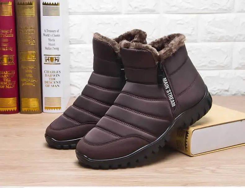 Men's Autumn Winter Side Zipper Snow Ankle Boots Waterproof Plush Lined Warm Casual Cotton Shoes, Free Shipping