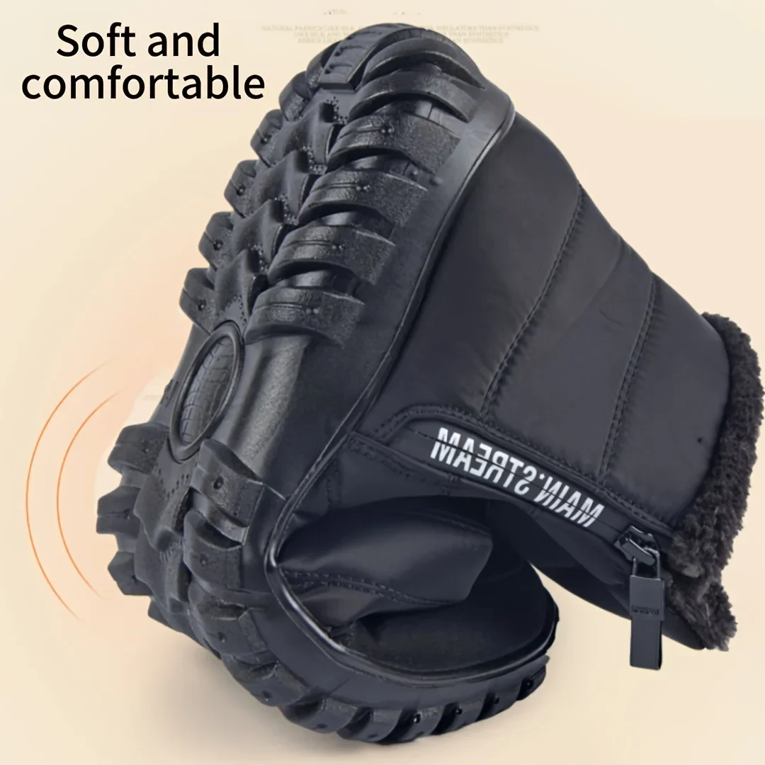 Men's Autumn Winter Side Zipper Snow Ankle Boots Waterproof Plush Lined Warm Casual Cotton Shoes, Free Shipping