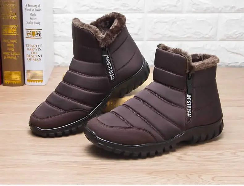 Men's Autumn Winter Side Zipper Snow Ankle Boots Waterproof Plush Lined Warm Casual Cotton Shoes, Free Shipping
