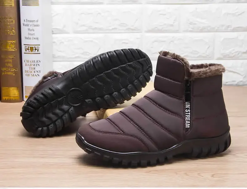Men's Autumn Winter Side Zipper Snow Ankle Boots Waterproof Plush Lined Warm Casual Cotton Shoes, Free Shipping