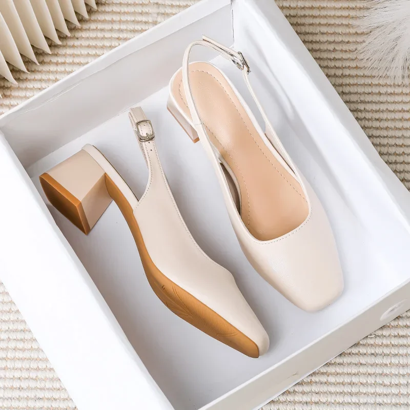 New Mid Thick Heel High Heels Women's Shoes French Baotou Shallow Mouth Sandals Women's Summer Large Coarse Heeled Sandals