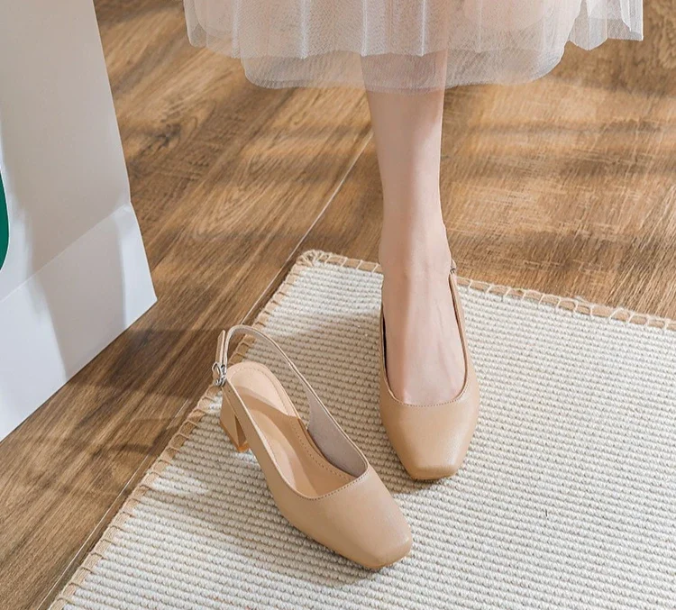 New Mid Thick Heel High Heels Women's Shoes French Baotou Shallow Mouth Sandals Women's Summer Large Coarse Heeled Sandals