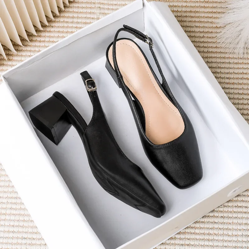 New Mid Thick Heel High Heels Women's Shoes French Baotou Shallow Mouth Sandals Women's Summer Large Coarse Heeled Sandals