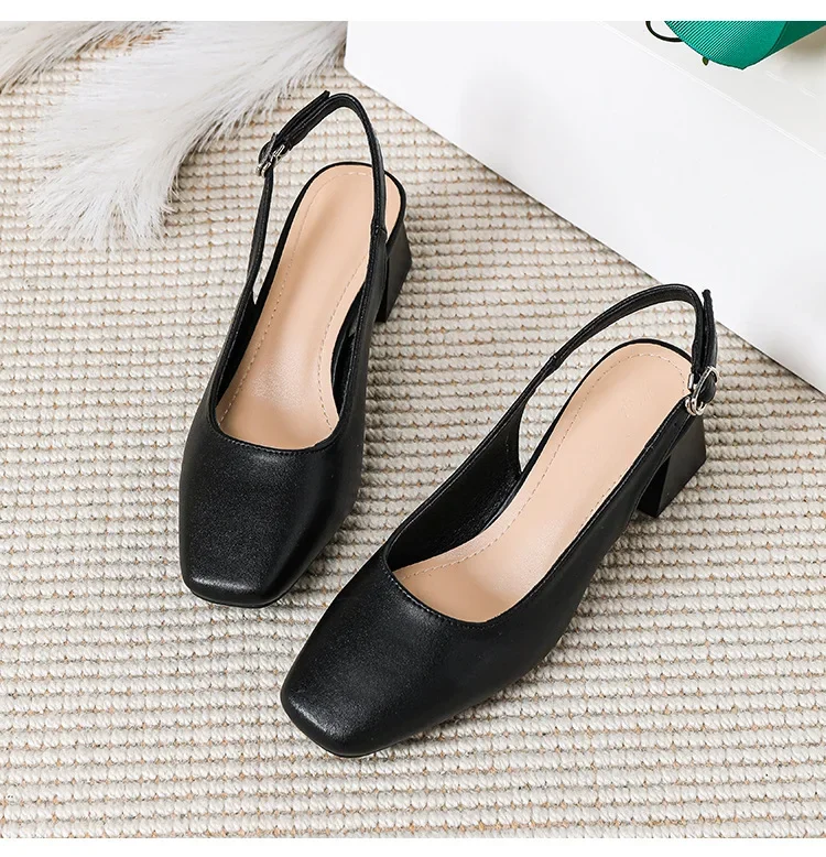 New Mid Thick Heel High Heels Women's Shoes French Baotou Shallow Mouth Sandals Women's Summer Large Coarse Heeled Sandals