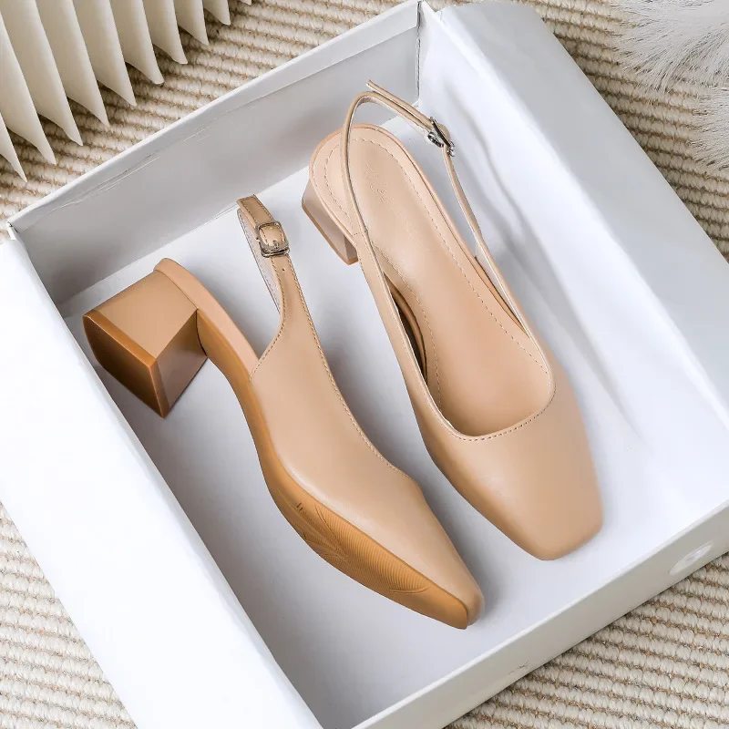 New Mid Thick Heel High Heels Women's Shoes French Baotou Shallow Mouth Sandals Women's Summer Large Coarse Heeled Sandals