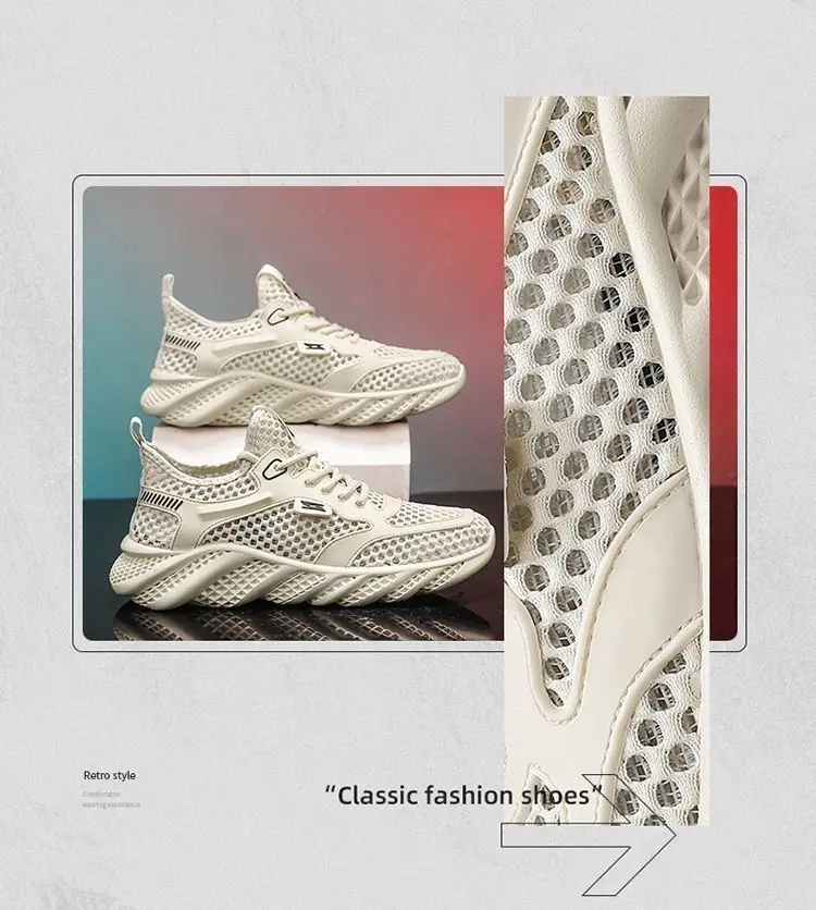 2026 Men's Sports Shoes Breathable Air Mesh Casual Style Summer Shoes PVC Outsole Round Toe Low Cut Comfortable Running Shoes