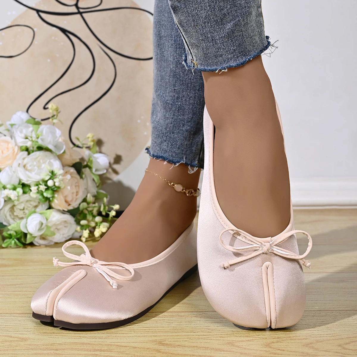 Soft Split Toe Tabi Ballet Flats Women Bowknot Leather Round Toe Ballerina Shoes Low Heel Slip On Loafers Casual Moccasins 2026