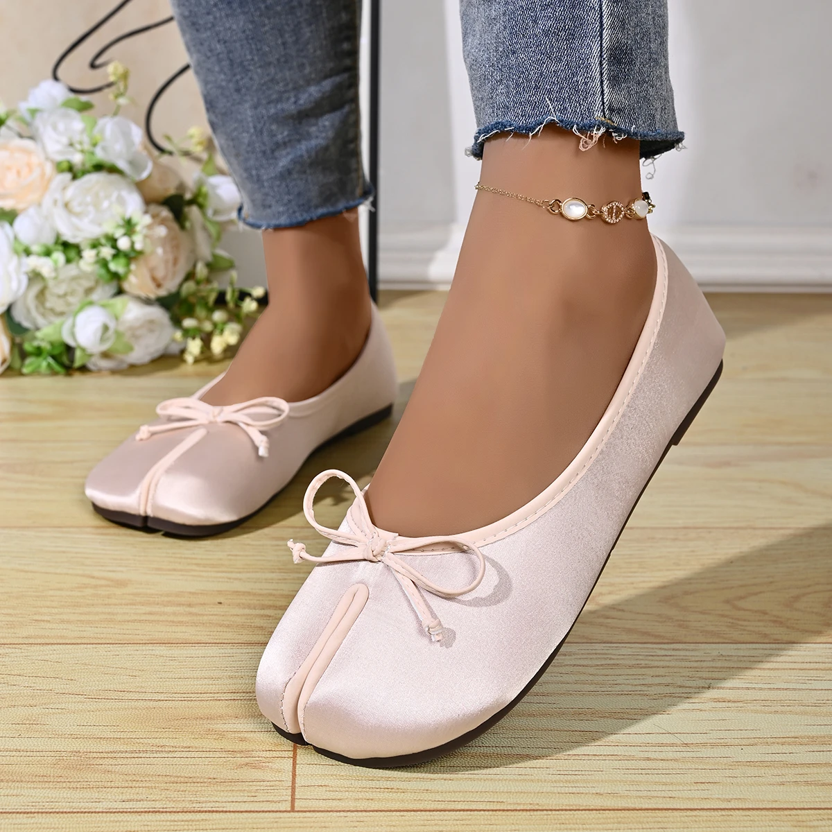 Soft Split Toe Tabi Ballet Flats Women Bowknot Leather Round Toe Ballerina Shoes Low Heel Slip On Loafers Casual Moccasins 2026