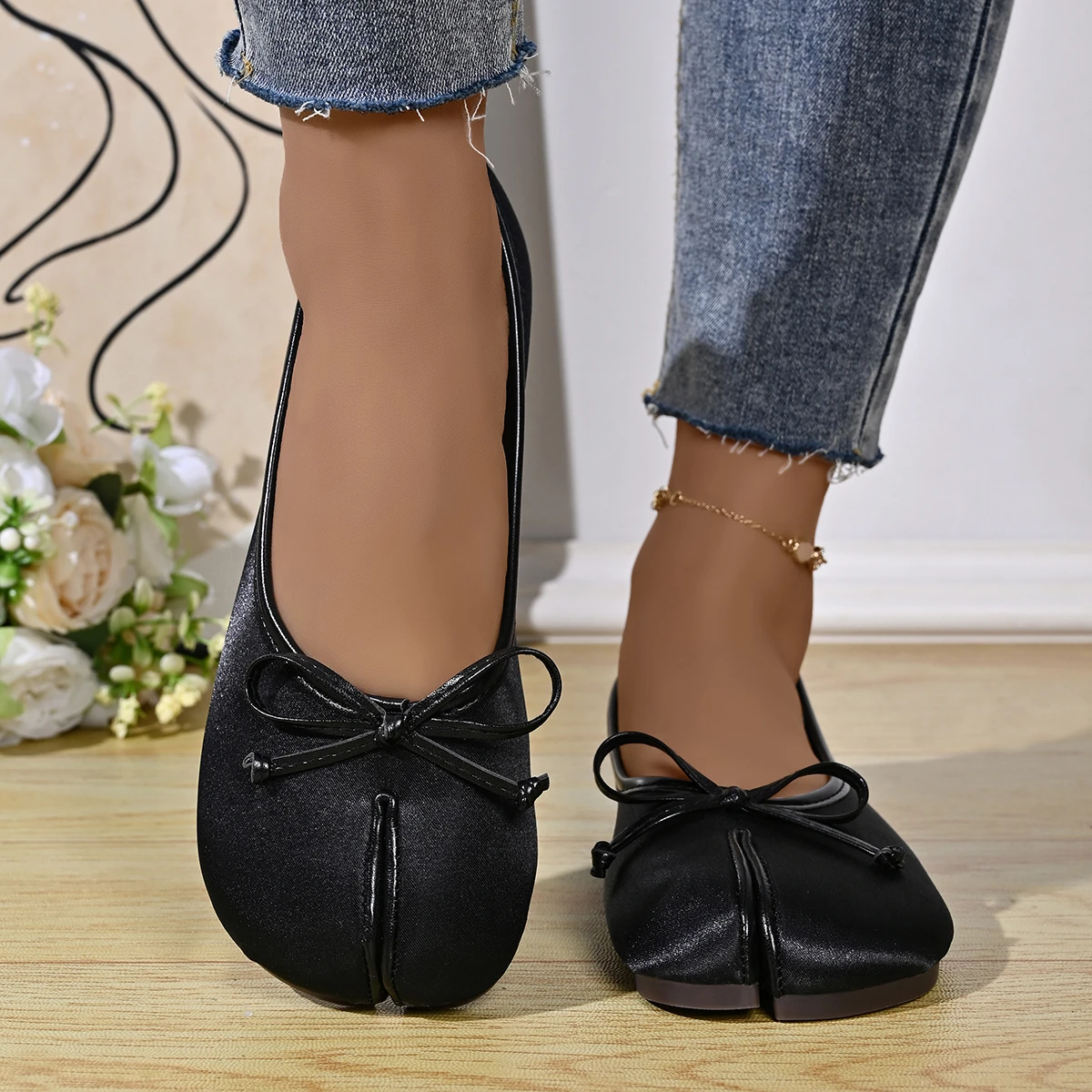 Soft Split Toe Tabi Ballet Flats Women Bowknot Leather Round Toe Ballerina Shoes Low Heel Slip On Loafers Casual Moccasins 2026