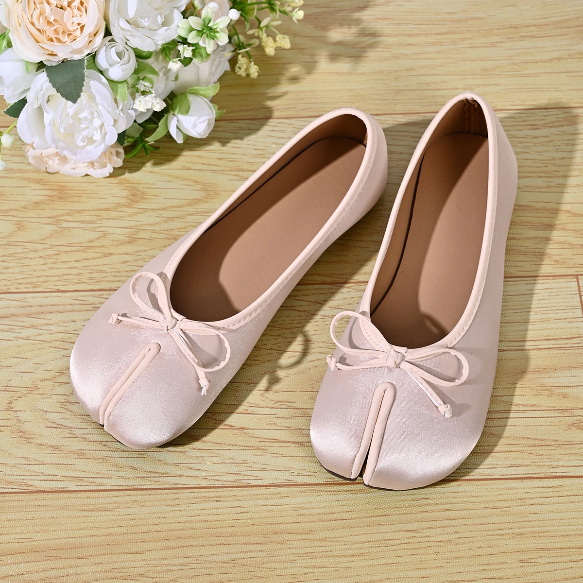 Soft Split Toe Tabi Ballet Flats Women Bowknot Leather Round Toe Ballerina Shoes Low Heel Slip On Loafers Casual Moccasins 2026