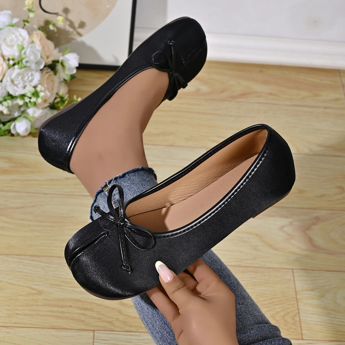 Soft Split Toe Tabi Ballet Flats Women Bowknot Leather Round Toe Ballerina Shoes Low Heel Slip On Loafers Casual Moccasins 2026