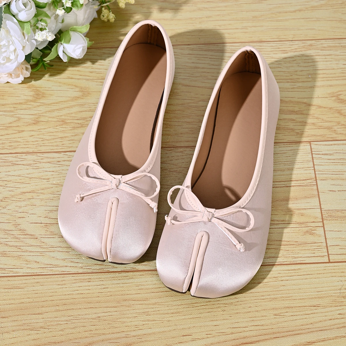 Soft Split Toe Tabi Ballet Flats Women Bowknot Leather Round Toe Ballerina Shoes Low Heel Slip On Loafers Casual Moccasins 2026