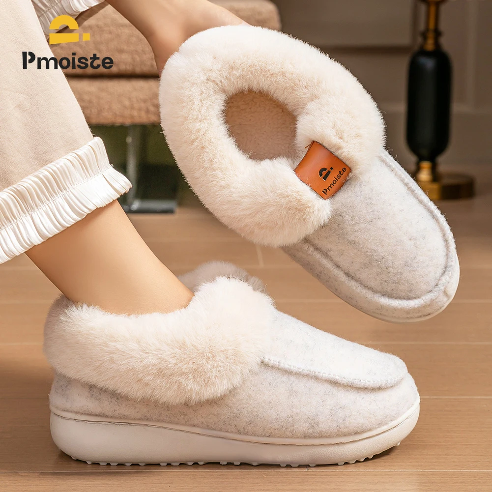 Platform Slippers Women Wedge Memory Foam TPR Non Slip Sole Warm Fuzzy Winter Durable Bedroom Shoes Cozy Comfort