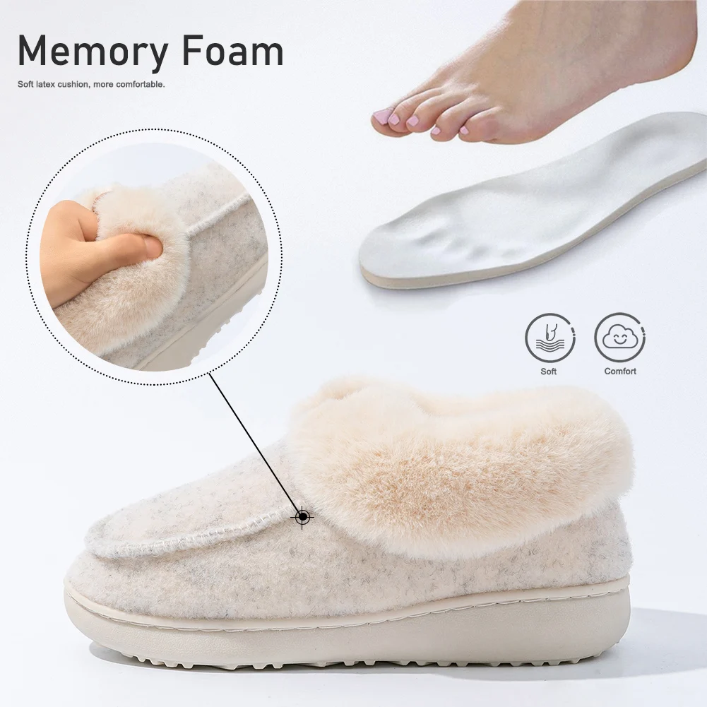 Platform Slippers Women Wedge Memory Foam TPR Non Slip Sole Warm Fuzzy Winter Durable Bedroom Shoes Cozy Comfort