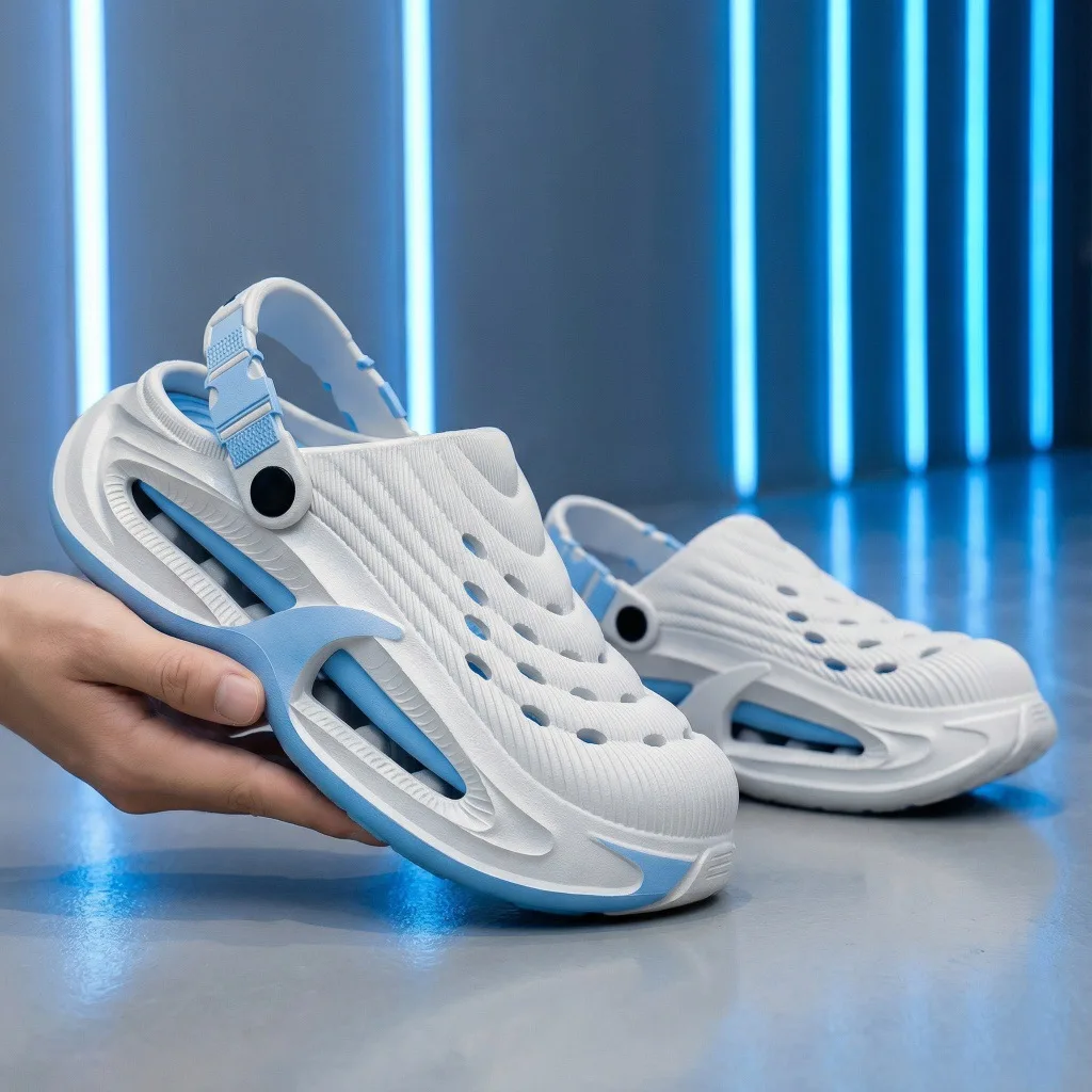 New hole shoes for men in summer, thick soled, non slip, breathable driving sandals, durable and fashionable beach shoes