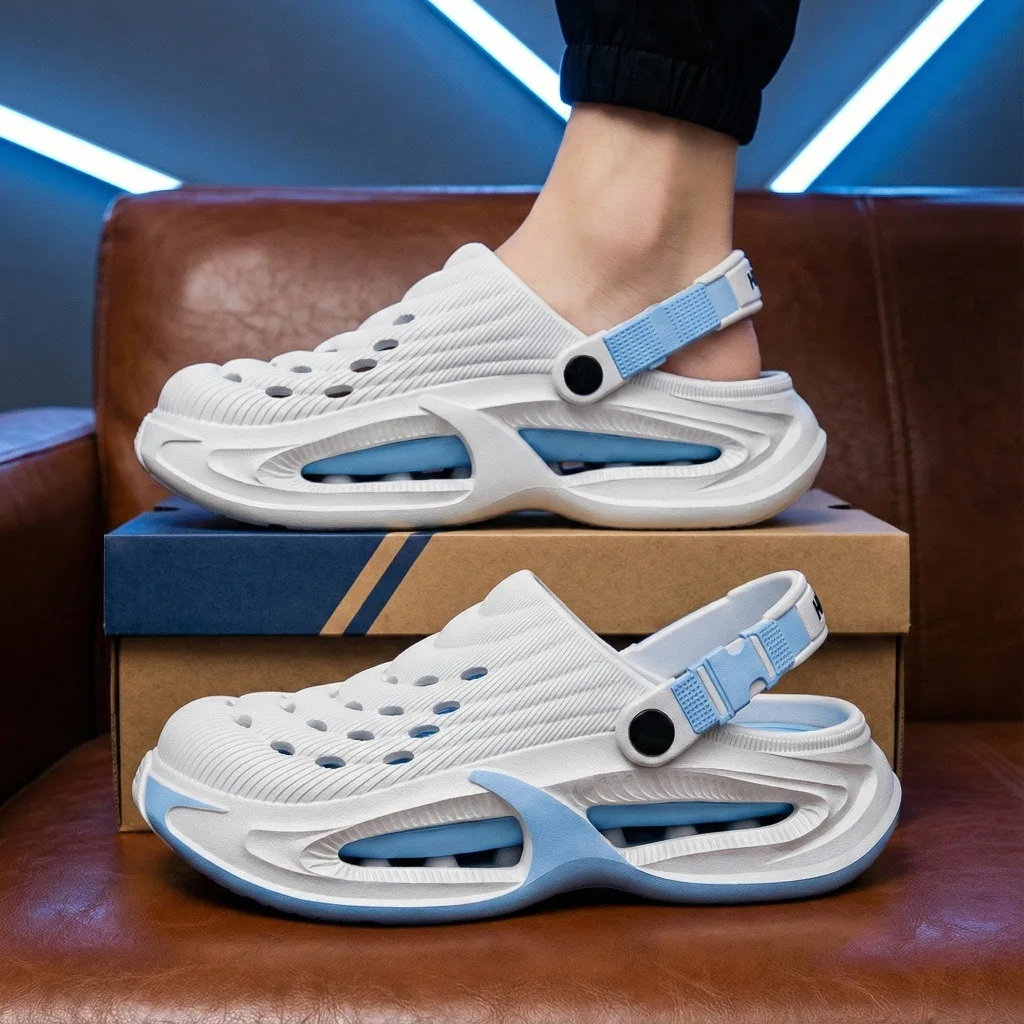 New hole shoes for men in summer, thick soled, non slip, breathable driving sandals, durable and fashionable beach shoes