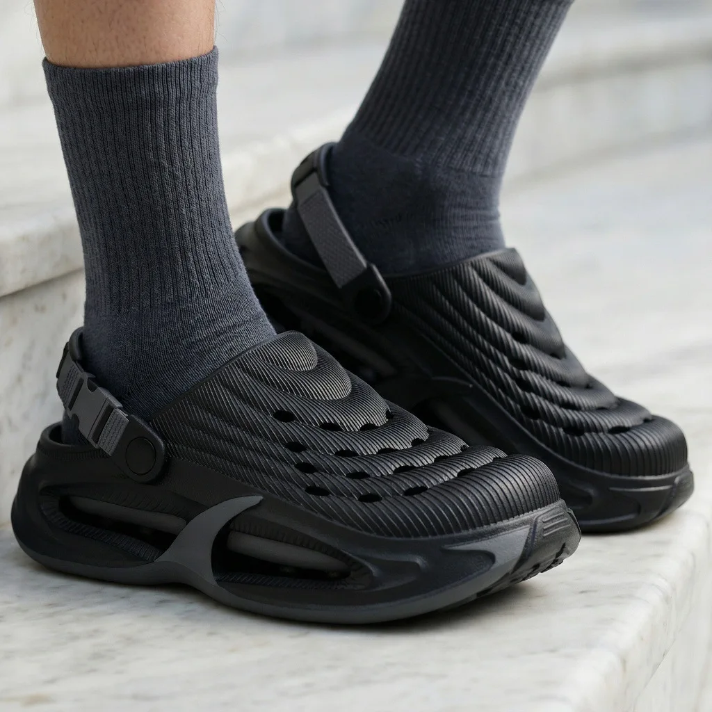 New hole shoes for men in summer, thick soled, non slip, breathable driving sandals, durable and fashionable beach shoes