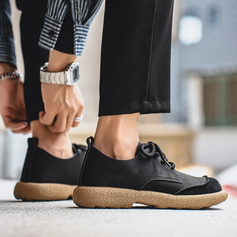 Luxury Brand Men's Casual Shoes Fashion Handmade Walking Shoes Lightweight Leisure Footwear Outdoor Sneakers Leather Work Shoes