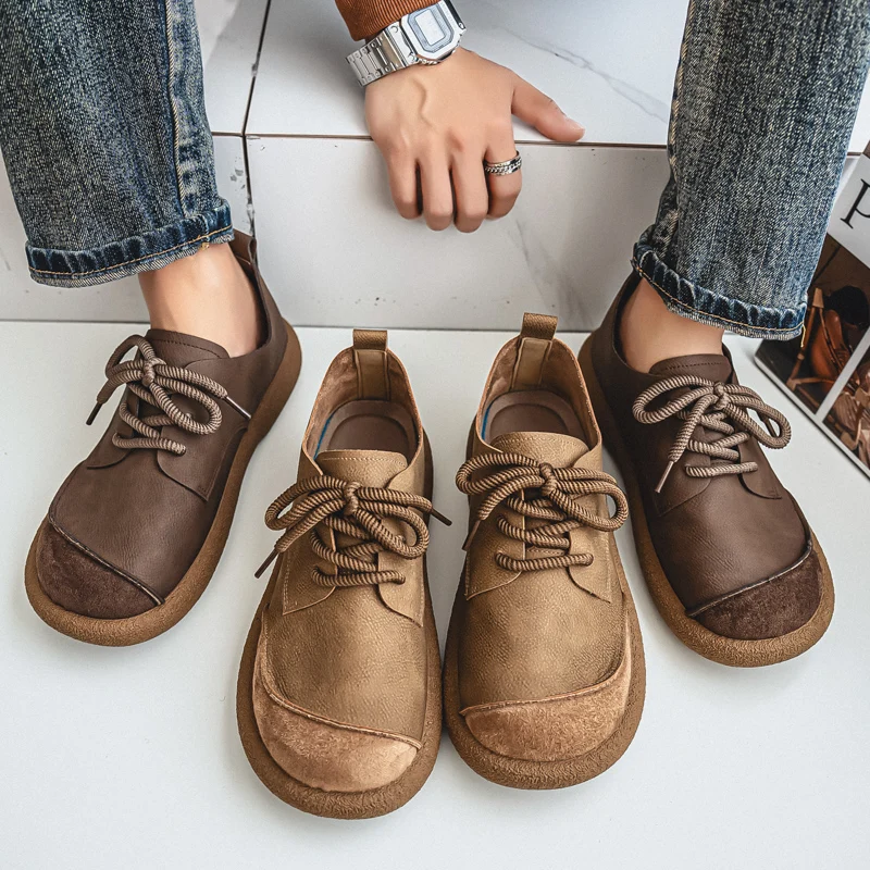 Luxury Brand Men's Casual Shoes Fashion Handmade Walking Shoes Lightweight Leisure Footwear Outdoor Sneakers Leather Work Shoes