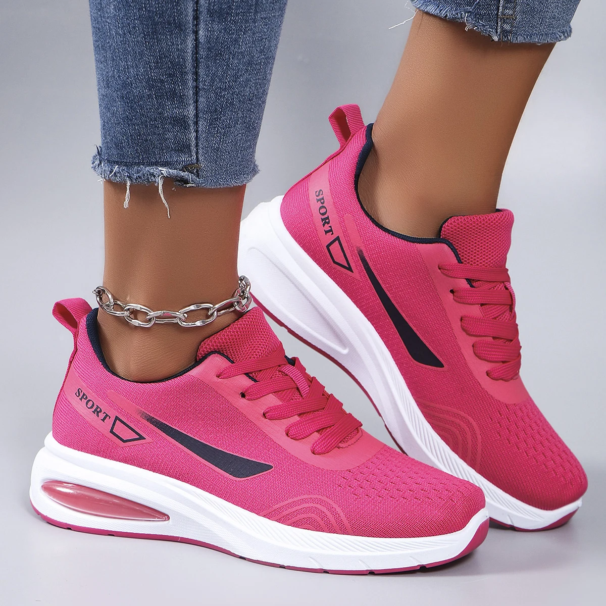 Spring new women's sports shoes, fashionable, breathable, lightweight, non-slip, wear-resistant, casual sports shoes, flat shoes