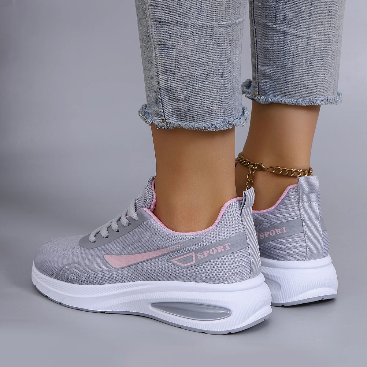 Spring new women's sports shoes, fashionable, breathable, lightweight, non-slip, wear-resistant, casual sports shoes, flat shoes