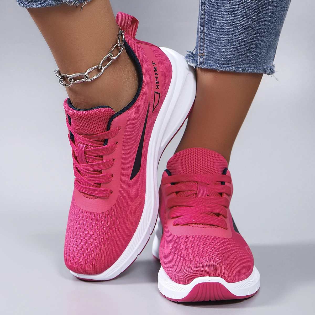 Spring new women's sports shoes, fashionable, breathable, lightweight, non-slip, wear-resistant, casual sports shoes, flat shoes