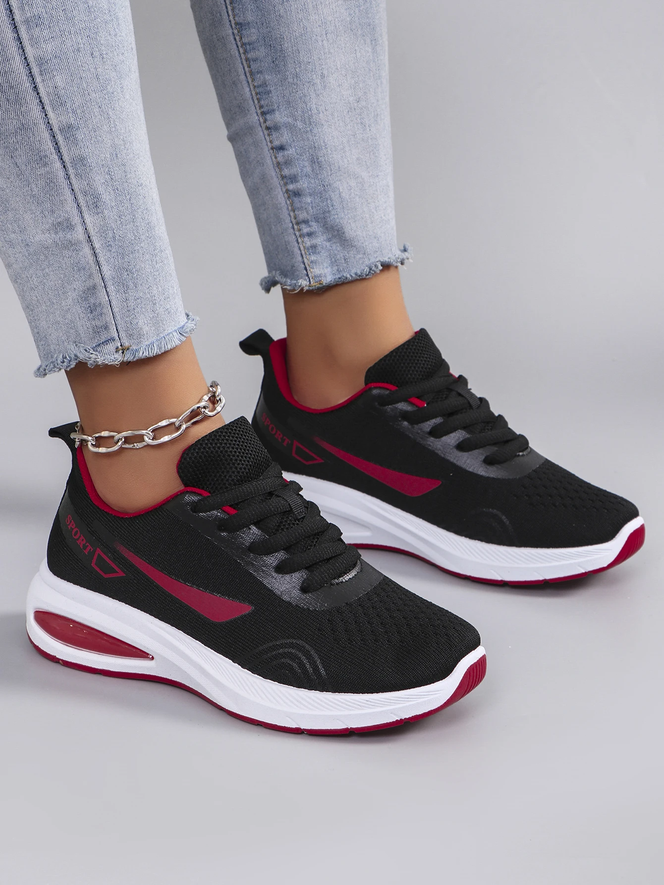 Spring new women's sports shoes, fashionable, breathable, lightweight, non-slip, wear-resistant, casual sports shoes, flat shoes
