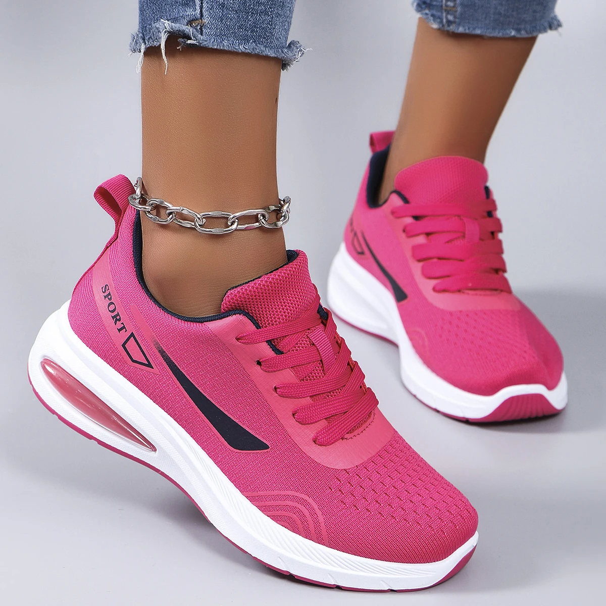Spring new women's sports shoes, fashionable, breathable, lightweight, non-slip, wear-resistant, casual sports shoes, flat shoes