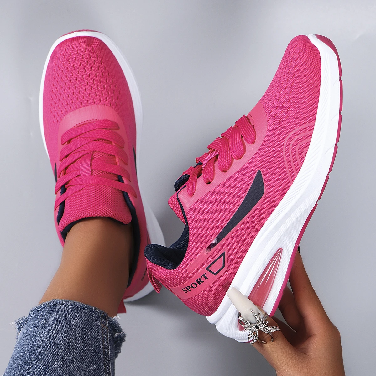 Spring new women's sports shoes, fashionable, breathable, lightweight, non-slip, wear-resistant, casual sports shoes, flat shoes