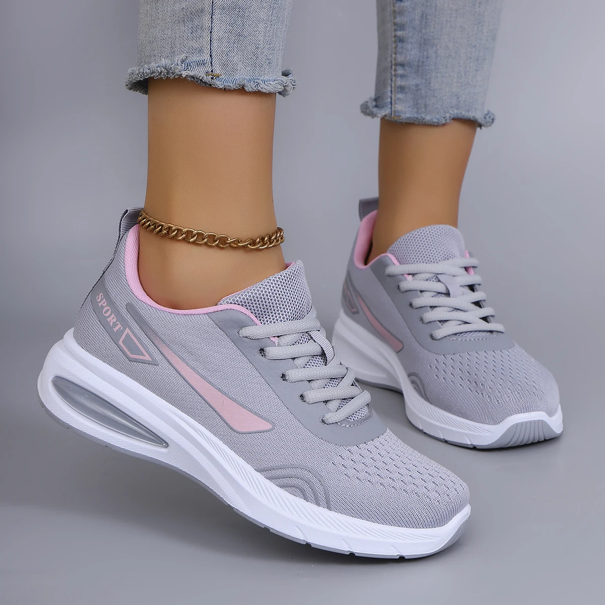 Spring new women's sports shoes, fashionable, breathable, lightweight, non-slip, wear-resistant, casual sports shoes, flat shoes