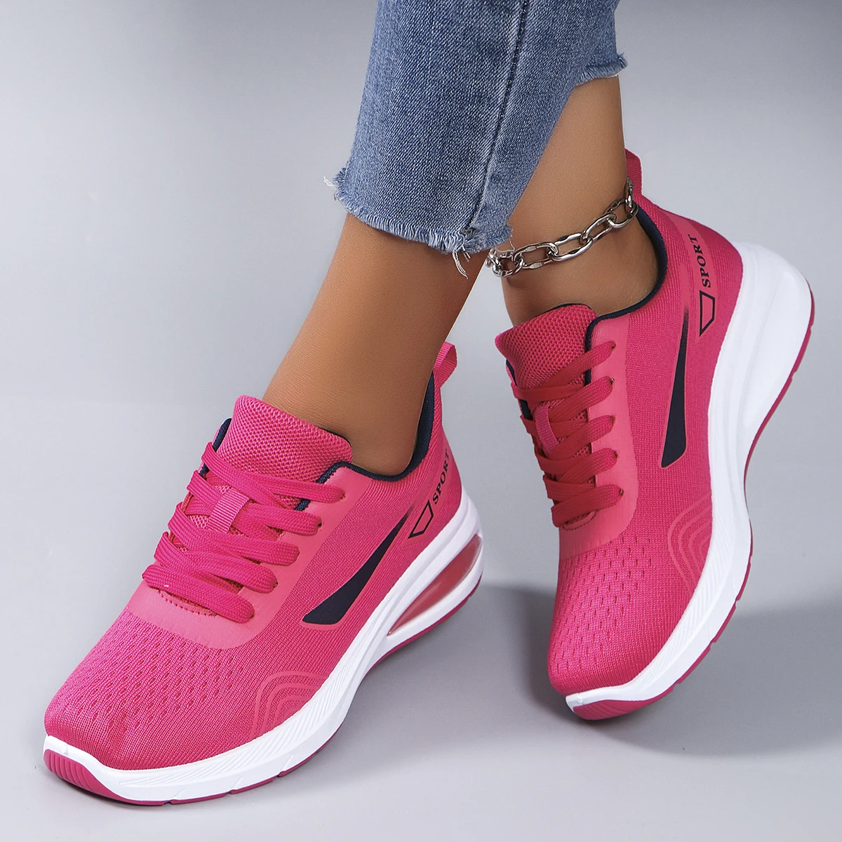 Spring new women's sports shoes, fashionable, breathable, lightweight, non-slip, wear-resistant, casual sports shoes, flat shoes