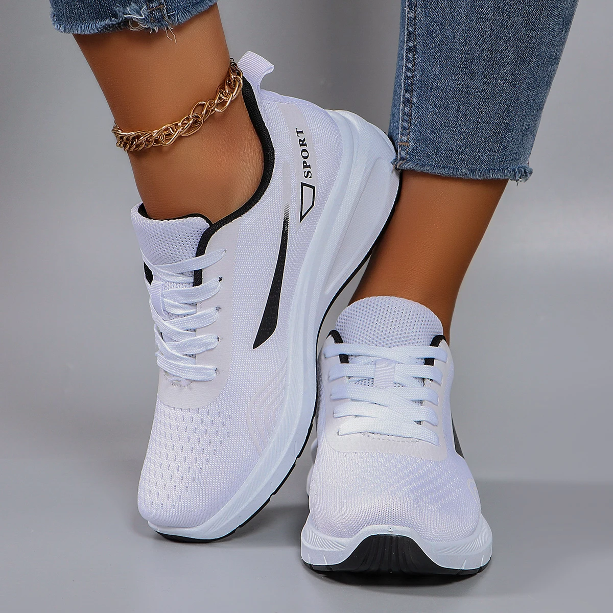Spring new women's sports shoes, fashionable, breathable, lightweight, non-slip, wear-resistant, casual sports shoes, flat shoes