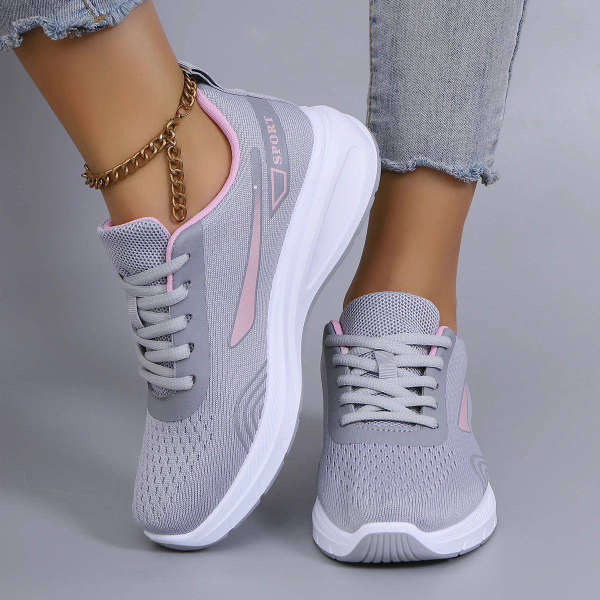 Spring new women's sports shoes, fashionable, breathable, lightweight, non-slip, wear-resistant, casual sports shoes, flat shoes