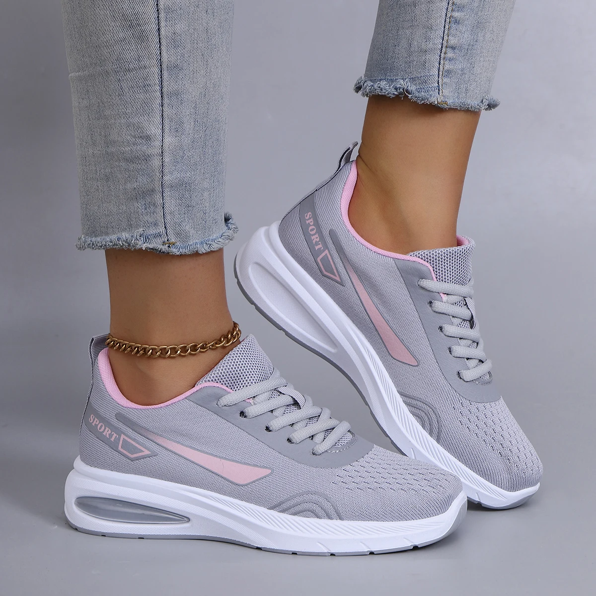 Spring new women's sports shoes, fashionable, breathable, lightweight, non-slip, wear-resistant, casual sports shoes, flat shoes